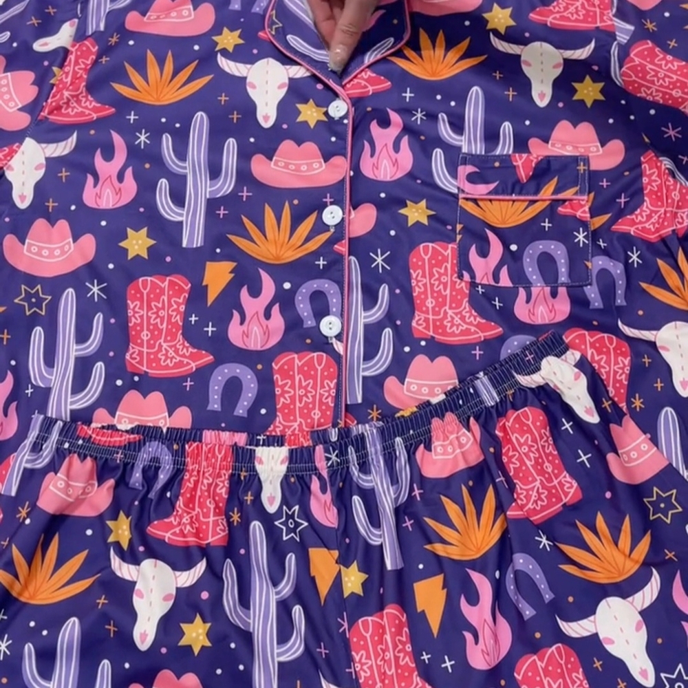 Purple Cactus Print Women's Pajama Set - Picture 3 of 5